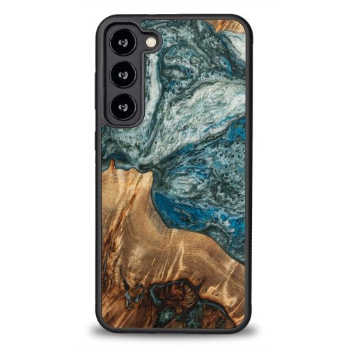 Wood and resin case for Samsung Galaxy S23 Plus Bewood Unique Planet Earth - blue-green