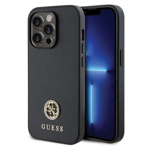 Guess GUHCP14LPS4DGPK case for iPhone 14 Pro - black Strass Metal Logo