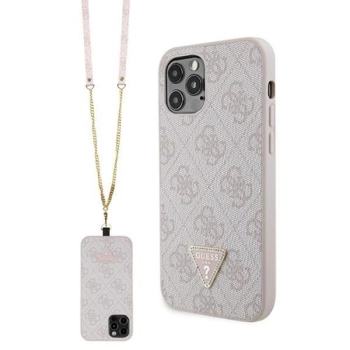 Guess GUHCP12MP4TDSCPP Case for iPhone 12 / 12 Pro - Pink Crossbody 4G Metal Logo