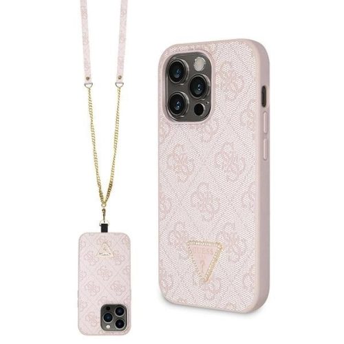 Guess GUHCP14LP4TDSCPP case for iPhone 14 Pro - pink Crossbody 4G Metal Logo