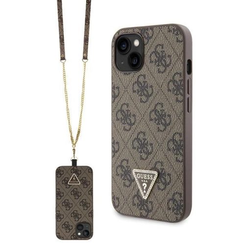 Guess GUHCP14SP4TDSCPW case for iPhone 14 - brown Crossbody 4G Metal Logo