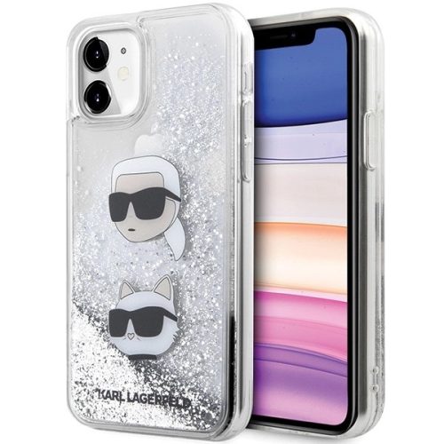 Karl Lagerfeld KLHCN61LDHKCNS case for iPhone 11 / Xr - silver Liquid Glitter Karl&Choupette Heads