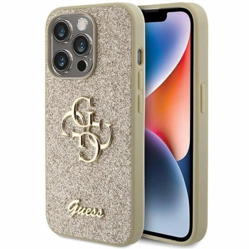 Guess Glitter Script Big 4G case for iPhone 15 Pro - gold
