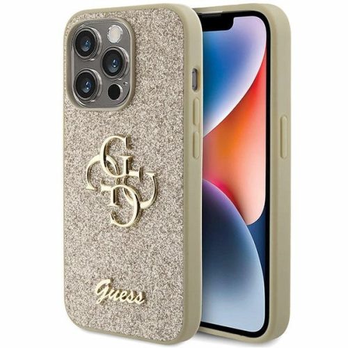 Guess Glitter Script Big 4G case for iPhone 15 Pro - gold