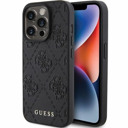 Guess Leather 4G Stamped case for iPhone 15 Pro - black