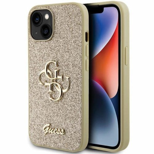 Guess Glitter Script Big 4G case for iPhone 15 Plus - gold
