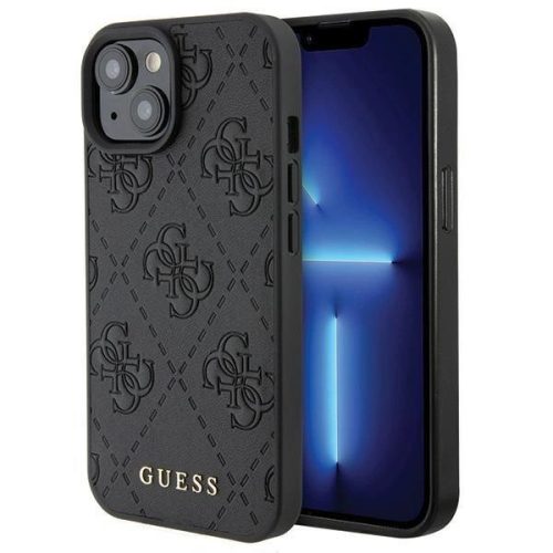 Guess Leather 4G Stamped case for iPhone 15 - black