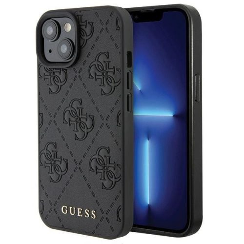 Guess Leather 4G Stamped case for iPhone 15 - black