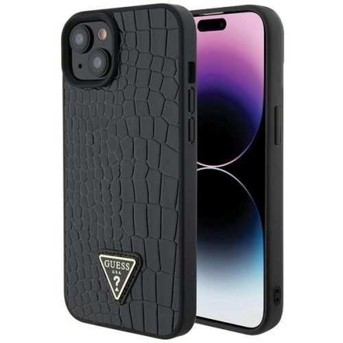 Guess Croco Triangle Metal Logo case for iPhone 15 - black