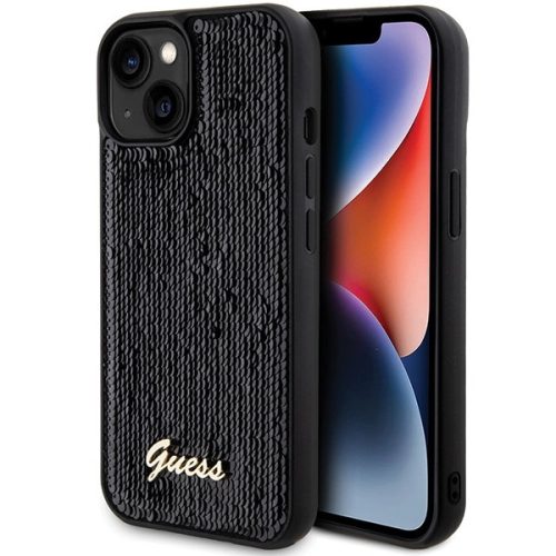 Guess Sequin Script Metal case for iPhone 15 - black