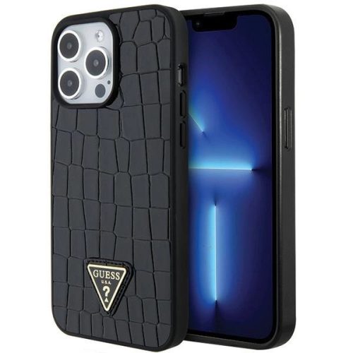 Guess Croco Triangle Metal Logo case for iPhone 15 Pro Max - black