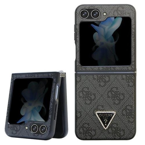 Guess GUHCZF5P4TDPK F731 Z Flip5 case - black Leather 4G Diamond Triangle