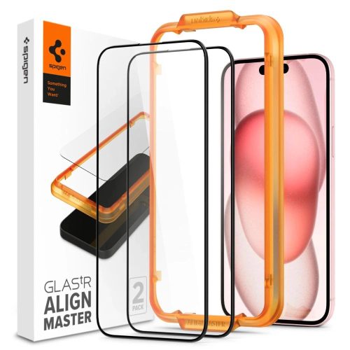 TEMPERED GLASS Spigen ALM GLASS FC 2-PACK IPHONE 15 PLUS BLACK