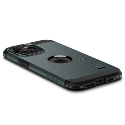 Spigen Tough Armor MagSafe case with stand for iPhone 15 Pro Max - green