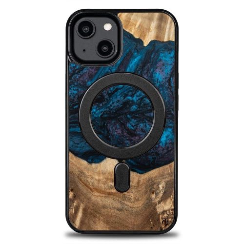 Wood and resin case for iPhone 15 Plus MagSafe Bewood Unique Neptun - navy blue and black