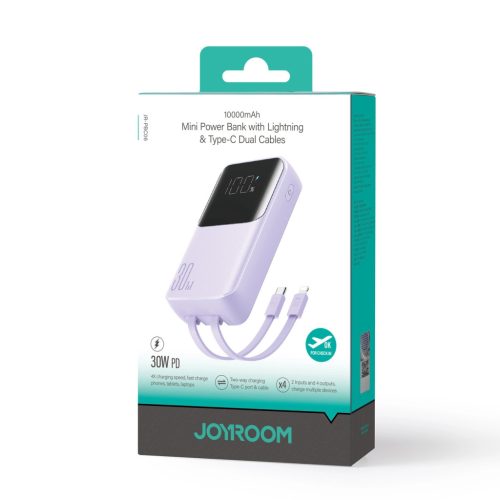 Joyroom JR-PBC06 mini power bank with built-in USB-C / Lightning cables 30W 10000mAh - purple