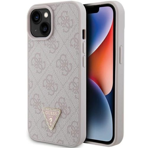 Guess Leather 4G Triangle Strass case for iPhone 15 - pink