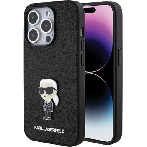 Karl Lagerfeld Fixed Glitter Ikonik Logo Metal Pin case for iPhone 15 Pro - black