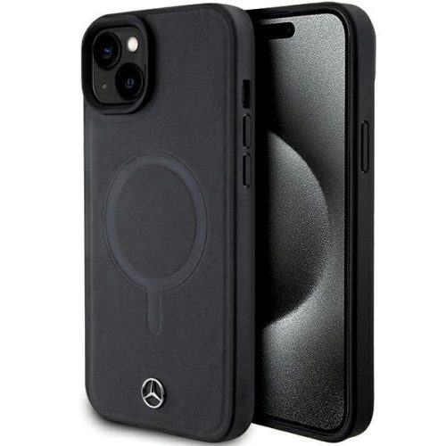 Mercedes Smooth Leather MagSafe case for iPhone 15 - black