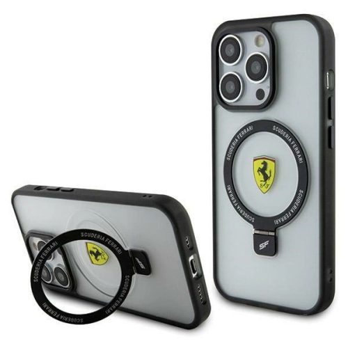 Ferrari Ring Stand 2023 Collection MagSafe Case for iPhone 15 Pro Max - Transparent and Black