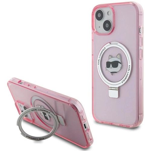 Karl Lagerfeld KLHMP15SHMRSCHP iPhone 15 6.1" pink/pink hardcase Ring Stand Choupette Head MagSafe