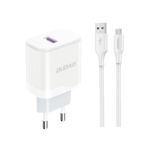 Dudao A20EU USB-A 18W network charger - white + USB-A - micro USB cable