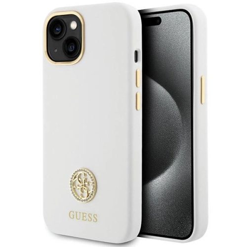 Guess Silicone Logo Strass 4G case for iPhone 15 - white