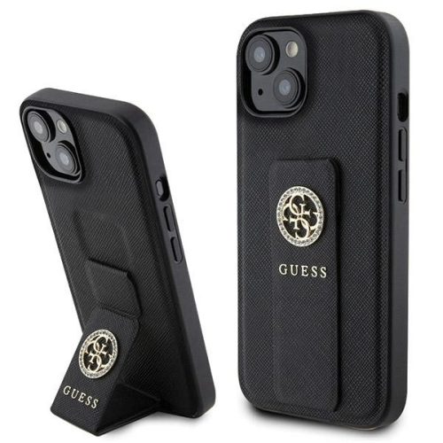 Guess Grip Stand 4G Saffiano Strass case for iPhone 15 - black