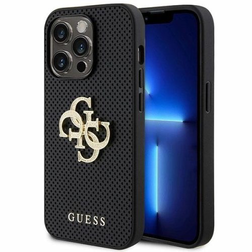 Guess Leather Perforated 4G Glitter Logo Case for iPhone 15 Pro Max - Black