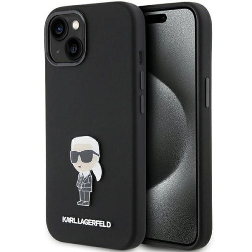 Karl Lagerfeld Silicone Ikonik Metal Pin case for iPhone 15 Plus / 14 Plus - black