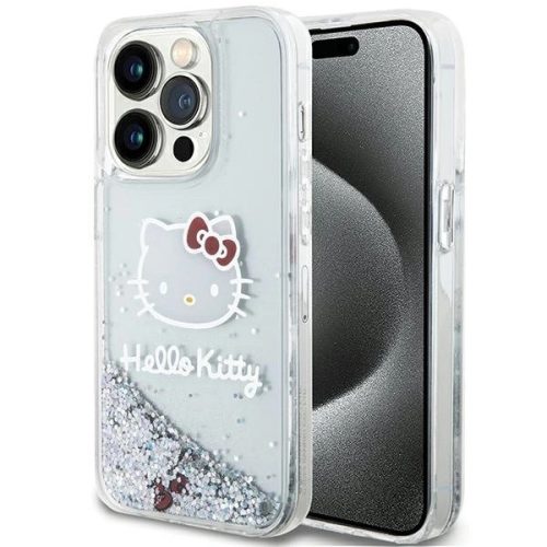 Hello Kitty Liquid Glitter Charms Kitty Head case for iPhone 15 Pro - silver