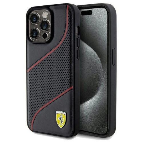 Ferrari Perforated Waves Metal Logo case for iPhone 15 Pro Max - black