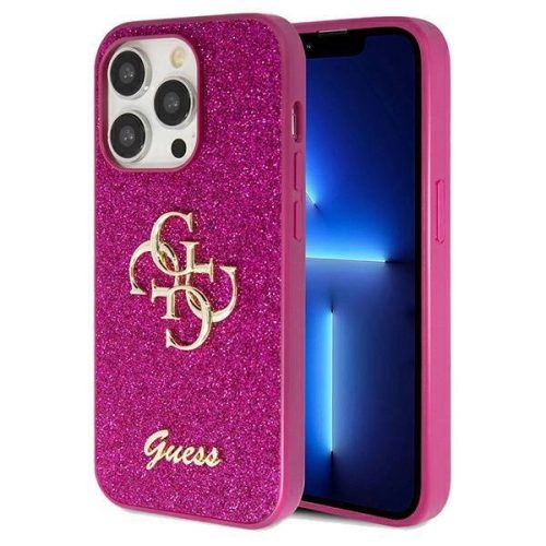 Guess Glitter Script Big 4G case for iPhone 15 Pro - purple