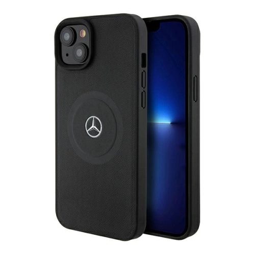 Mercedes Crossed Lines Pattern Leather MagSafe case for iPhone 15 - black