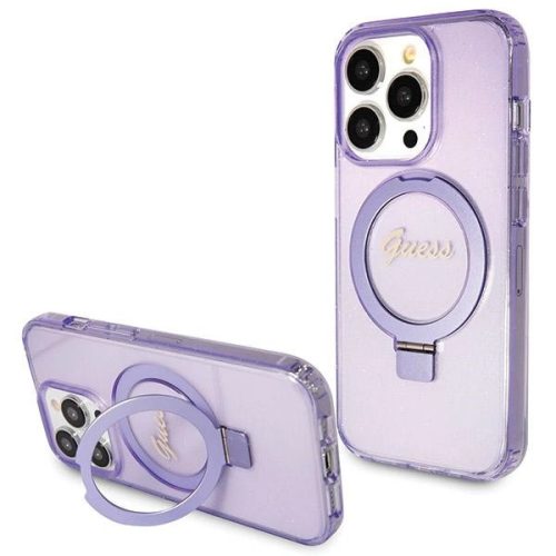 Guess Ring Stand Script Glitter MagSafe case for iPhone 13 Pro / 13 - purple