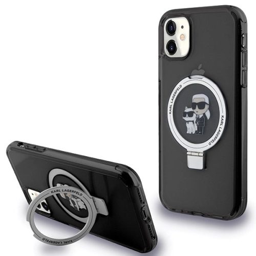 Karl Lagerfeld Ring Stand Karl&Choupette MagSafe case for iPhone 11 / Xr - black