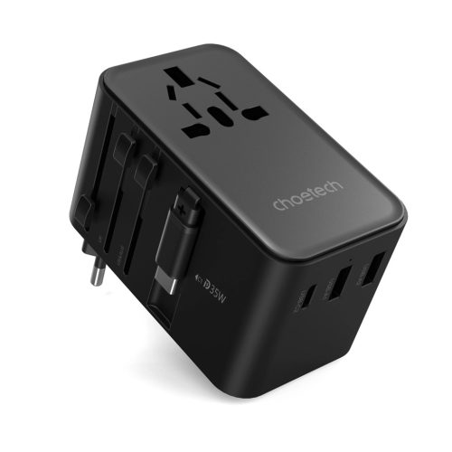 Choetech PD5020 35W EU/US/AUS/UK Travel Adapter with Built-in USB-C Cable - Black