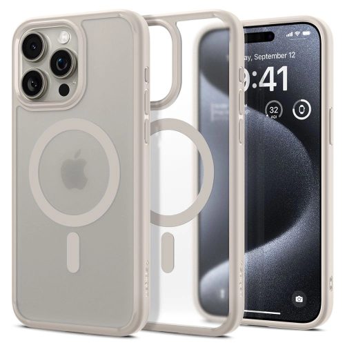 Spigen Ultra Hybrid Mag case with MagSafe for iPhone 15 Pro Max - matte natural titanium