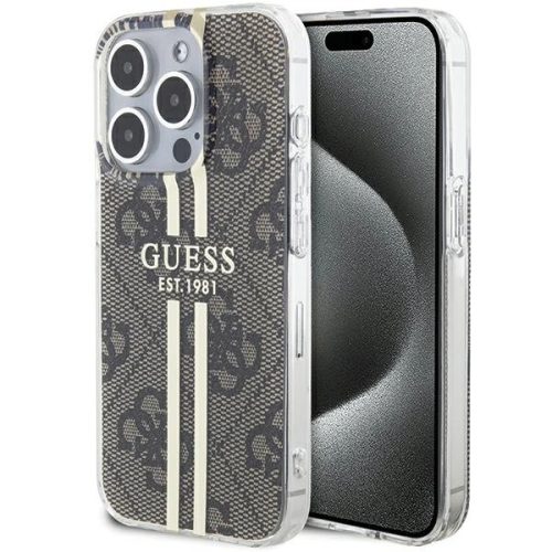 Guess IML 4G Gold Stripe case for iPhone 15 Pro - brown