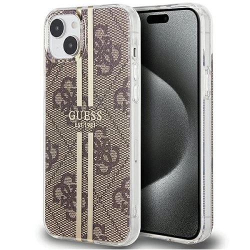 Guess IML 4G Gold Stripe case for iPhone 15 Plus / 14 Plus - brown