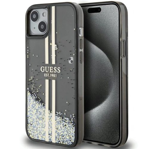 Guess Liquid Glitter Gold Stripes case for iPhone 15 Plus / 14 Plus - black