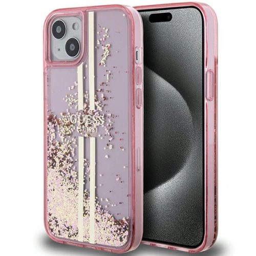 Guess Liquid Glitter Gold Stripes case for iPhone 15 / 14 / 13 - pink