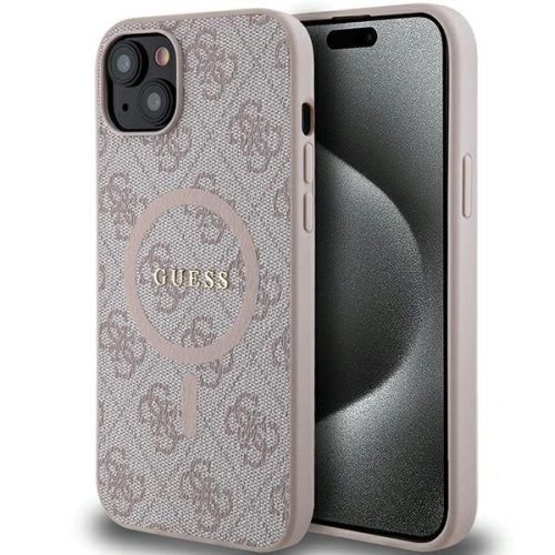 Guess 4G Collection Leather Metal Logo MagSafe Case for iPhone 14/15/13 - Pink