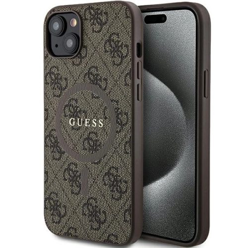 Guess 4G Collection Leather Metal Logo MagSafe Case for iPhone 14/15/13 - Brown