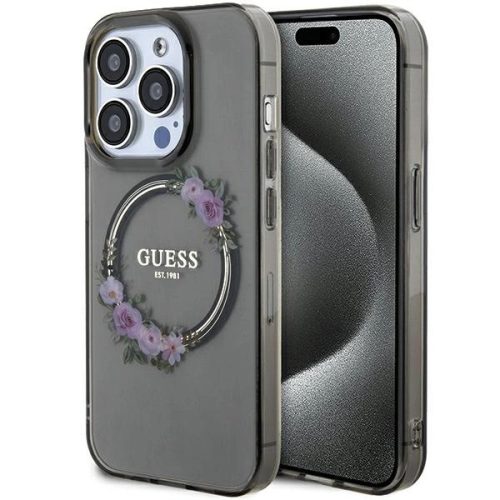 Guess GUHMP15LHFWFCK iPhone 15 Pro 6.1" black/black hardcase IML Flowers Wreatch MagSafe