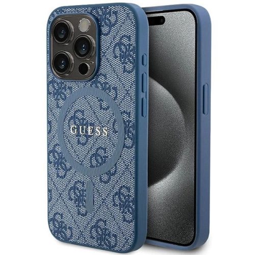 Guess 4G Collection Leather Metal Logo MagSafe Case for iPhone 15 Pro Max - Blue