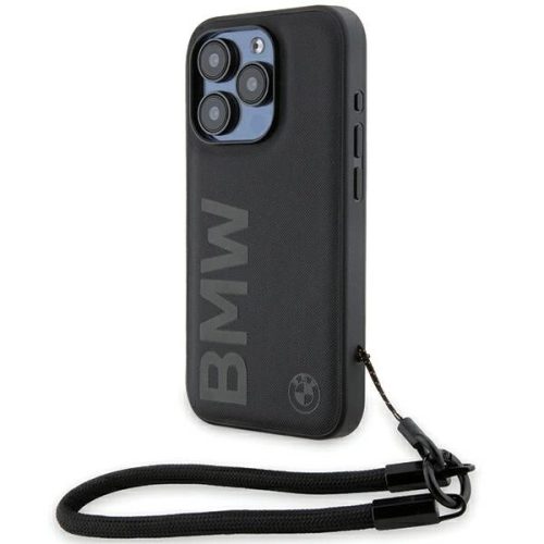 BMW Signature Leather Wordmark Cord case for iPhone 15 Pro - black