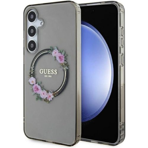 Guess IML Flowers Wreath MagSafe case for Samsung Galaxy S24+ - black