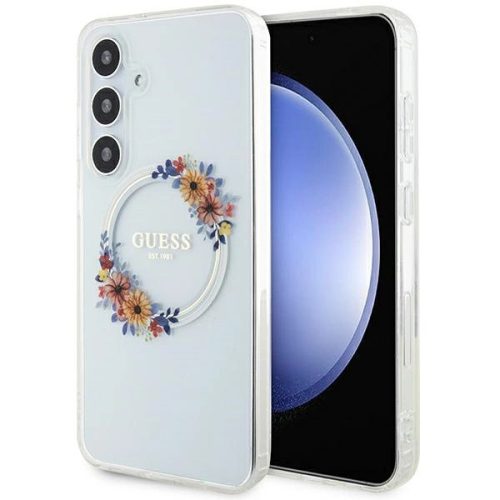 Guess IML Flowers Wreath MagSafe case for Samsung Galaxy S24+ - transparent