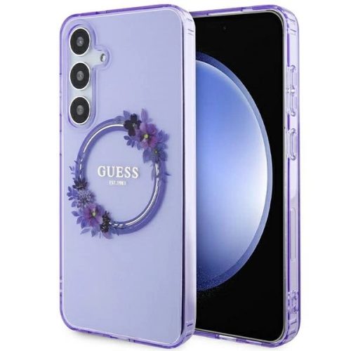 Guess IML Flowers Wreath MagSafe case for Samsung Galaxy S24+ - purple